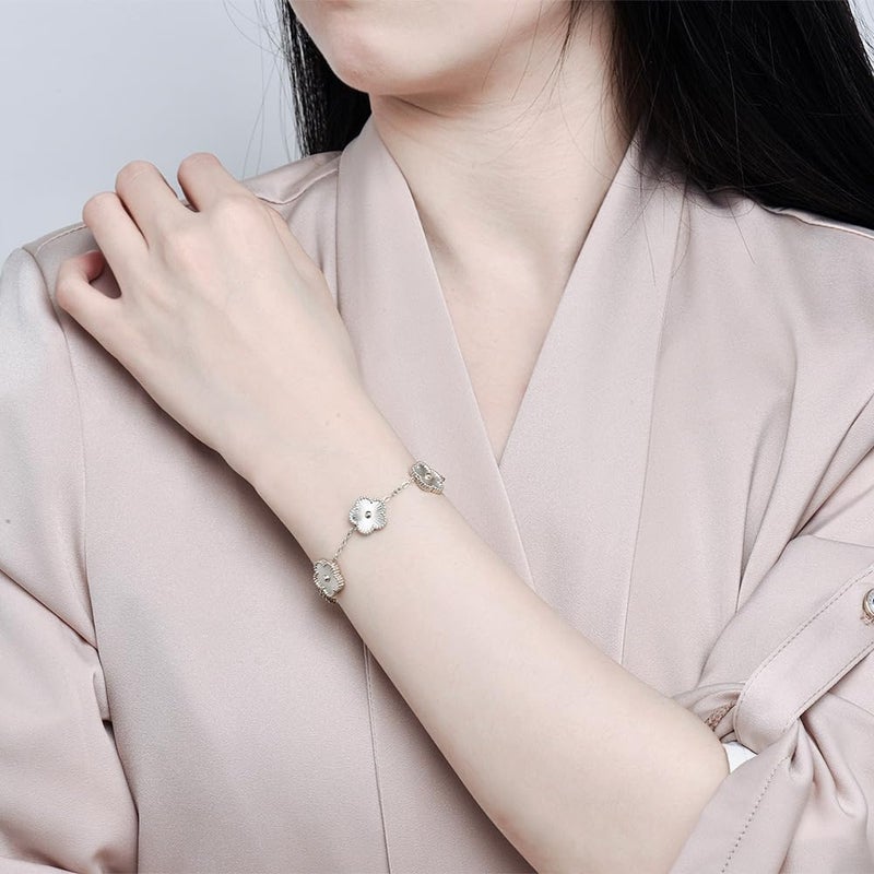 FLY FEI 18K Gold-Plated Four Leaf Clover Bracelet for Women,Adjustable lucky Bracelet Set Jewelry Gift-Hypoallergenic Charm for Birthdays, Wellness & Daily Wear - Image 3